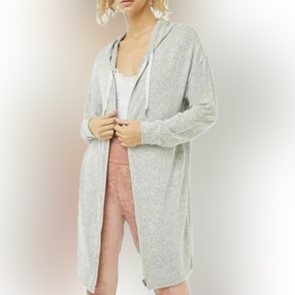 Forever 21 | full Zip Longline Marled gray Knit Hoodie Sweater super soft